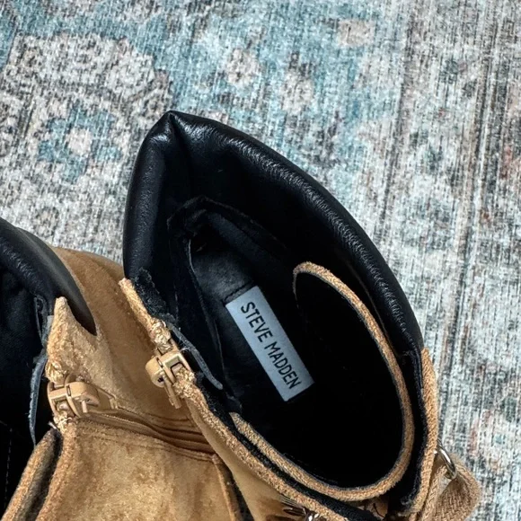 Steve Madden Breccan Tan and Black Lace-Up Block Heel Boots -‎ 10 - Picture 9 of 15